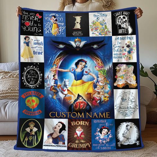 Discover Custom Snowwhite Pictures Collage Blanket, Cartoon Movie Blanket, Snowwhite Cartoon Birthday Blanket