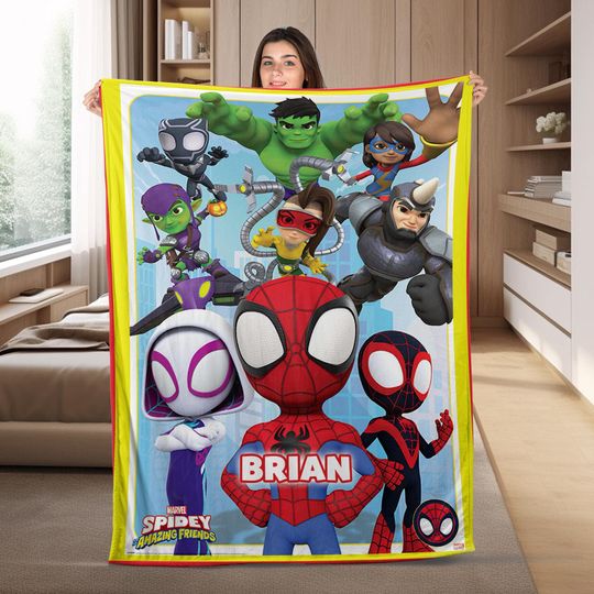 Discover Personalized Spidey And Amazing Friends Blanket, Super Hero Fleece Blanket