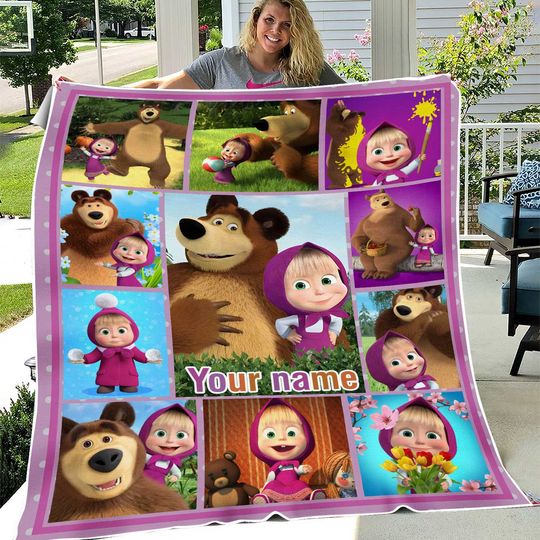 Discover Masha and the Bear Theme Birthday Family Blanket, Custom Personalized Name Blanket