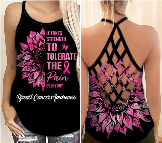 Discover It Takes Strength - Breast Cancer Awareness Cross Tank Top