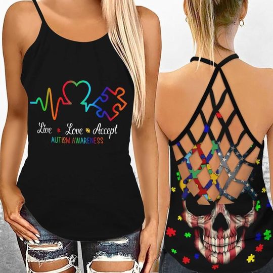 Discover Autism Live Love Accept Autism - Awareness Cross Tank Top