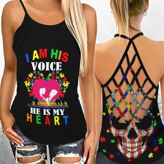 Discover Autism I Am His Voice - Autism Awareness Cross Tank Top