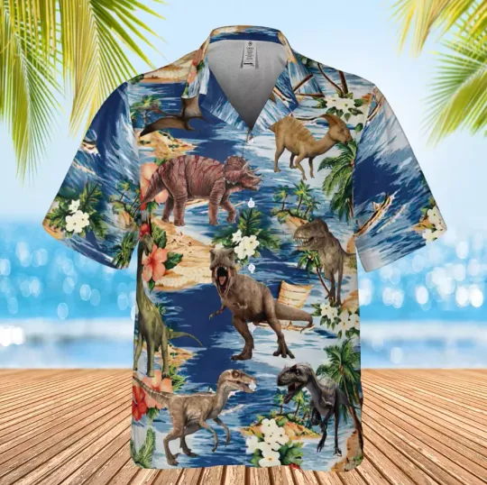 Discover Dinosaur Hawaiian Shirt, Tropical Dinosaur Hawaiian Shirts for Men Women