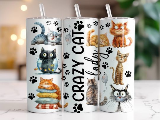 Discover Funny Cat Tumbler with Lid and Straw