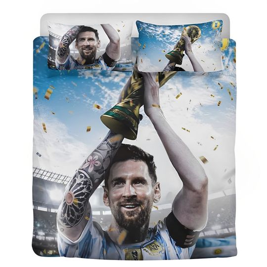 Discover Teen Soccer Star 3D Sheet Messi Microfiber Duvet Cover, Football Club Bedding Set