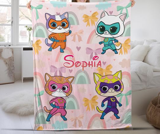 Discover Personalized Super Kitties Blanket, Custom Super Kitties Blanket, Super Kittie Buddy Bitsy Ginny Sparks Blanket