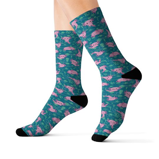 Discover Kawaii Axolotl Socks | cute pink fish cartoon ocean sea corals underwater sea life