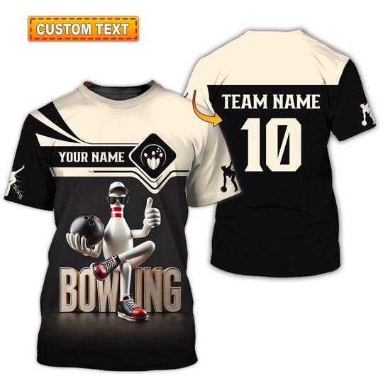 Discover Custom Bowling 3D T-Shirt  Fun Bowling Pin Ball Graphic Tee for Bowling Teams & Enthusiasts