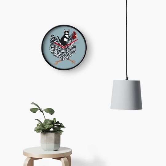 Discover Tuxedo Cat Chicken Ride Clock