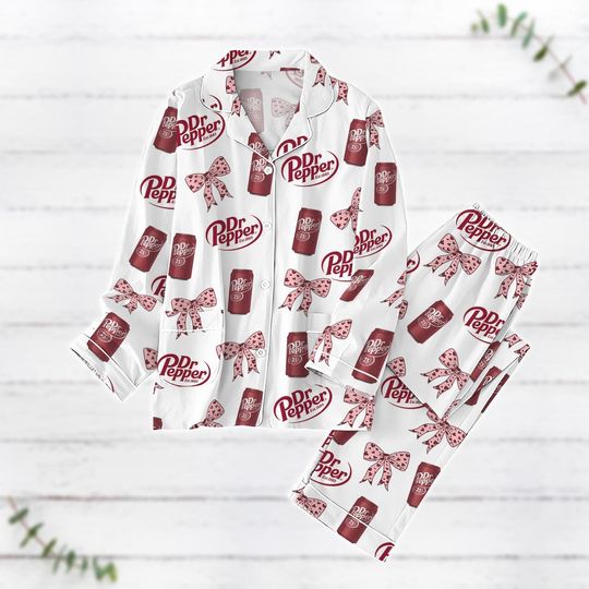 Discover Pink Bow Coquette Dr Pepper Pajamas Set, Dr Pepper Lover Shirt