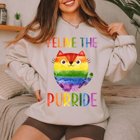 Discover Cute Cat Gay Pride Sweatshirt, Pride LGBTQ Sweatshirt, Pride Month Sweatshirt