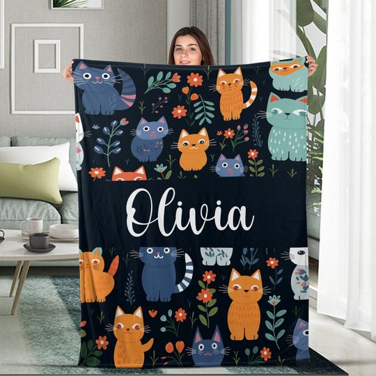 Discover Personalized Cat Blanket, Cute Cats Blanket, Vintage Cat Velvet Blankets