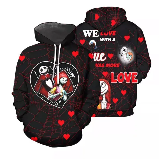 Discover Jack & Sally We Love With A Love Was More Love Halloween 3D HOODIE
