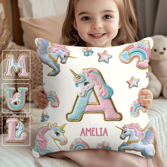 Discover Beautiful Unicorn Alphabet - Personalized Kid Throw Pillow