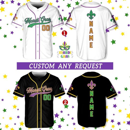 Discover Personalized Mardi Gras Baseball Jersey, Custom Name Mardi Gras Baseball Jersey, Mardi Gras Carnival Jersey