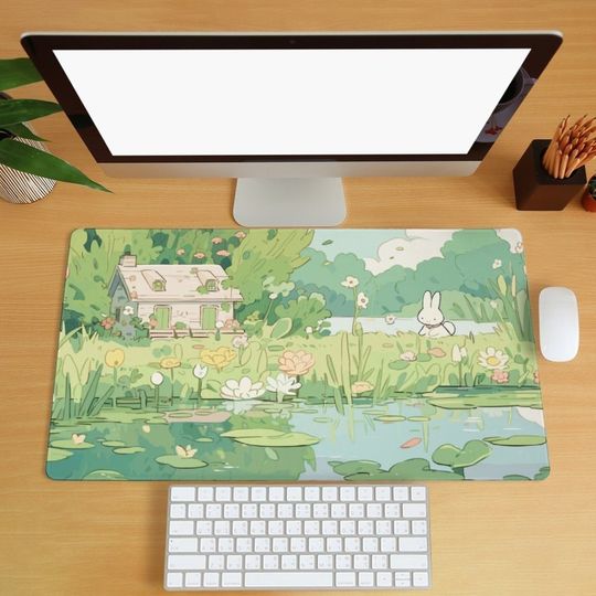 Discover Kawaii Green Desk Mat Cartoon Animal Mouse Pad Anime Forest Desk Mat Cute Bunny Computer Keyboard Desk Mat