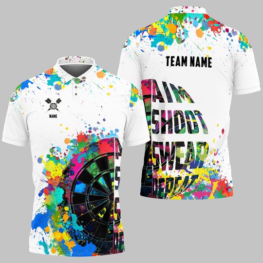 Discover Custom Name Team Name Colorful Splashes Darts Polo Shirt