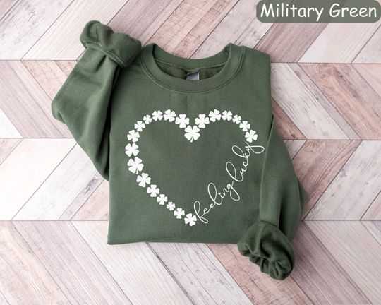 Discover Feeling Lucky Sweatshirt, Four Leaf Clover, Womens St Patricks Day Sweatshirt