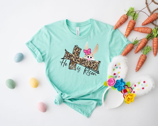 Discover He Is Risen Shirt, Easter Bunny Shirt, Christian Shirt, Easter Religious Shirt, Faith Shirt