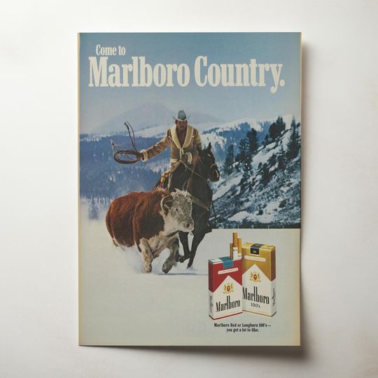 Discover Vintage Marlboro Magazine Snowy Cowboy Ad, Matte Poster