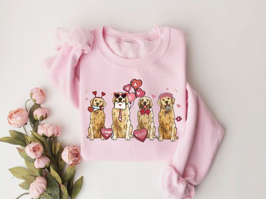 Discover Dog Valentine Sweatshirt, Valentines Day Golden Retriever Sweater, Dog Lover Valentines Sweatshirt