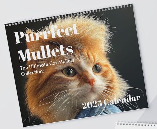 Discover Cats with Mullets  2025 Wall Calendar, Gift Exchange White Elephant Gift f