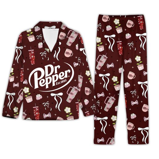 Discover Dr Pepper Valentine Pajamas Set, Soda Pink Bows Fleece Pajamas