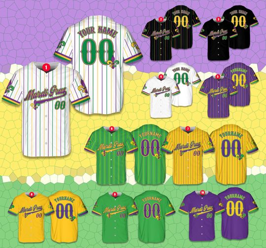 Discover Personalized Name Mardi Gras Baseball Jersey, Mardi Gras Carnival Shirt