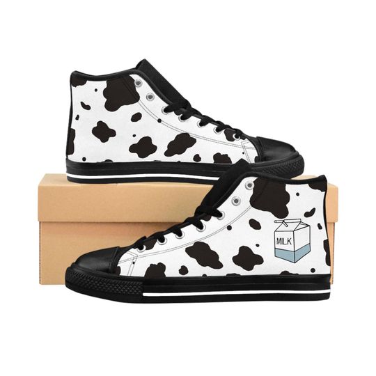 Discover COW Shoes Women's Sneakers, Milk Kawaii Animal Print Footwear, Fun Farm Animal Gift