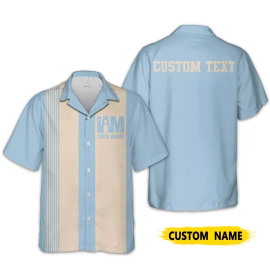 Discover Personalize Custom I Am Name Bowling Team, Vintage Blue Aloha Hawaiian Shirt