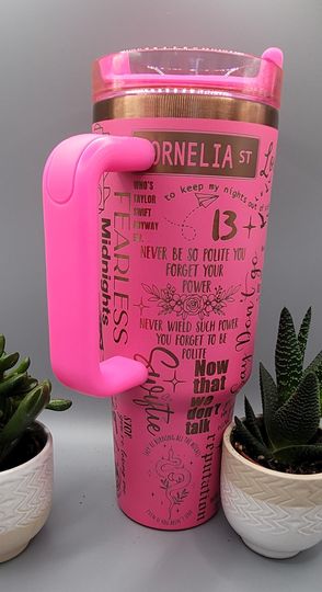 Discover Pop Star, singer dark pink and copper Engraved 40oz Double Wall Insulated Tumbler with Handles