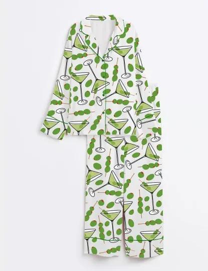 Discover Martini Long Sleeve Satin Pajama Set, Holiday Pajama