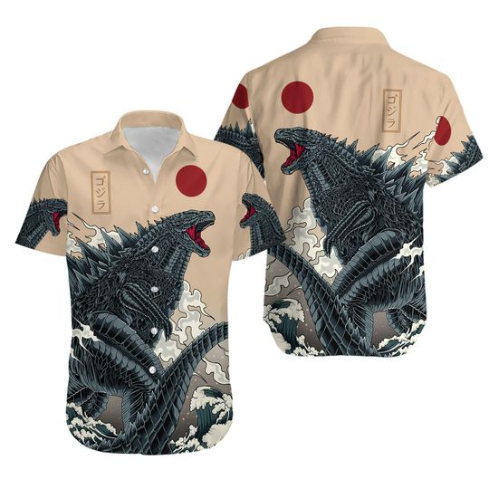 Discover 3D King Of Monster god zilla Japanese Gojira Hawaiian Shirt, Vintage