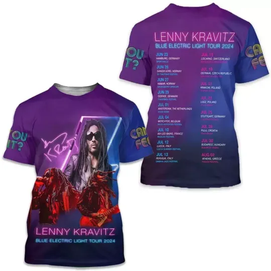 Discover Lenny Kravitz Blue Electric Light Tour 2024 Fan 3D Shirt Unisex T-shirt N1710