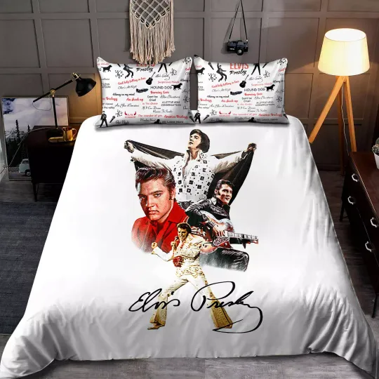 Discover Elvis Presley Singer Signature on White Theme Bedding Duvet Cover Set