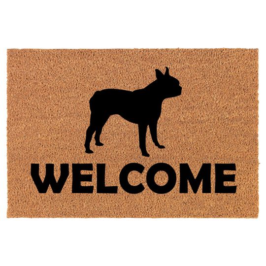 Discover Welcome Boston Terrier Coir Doormat