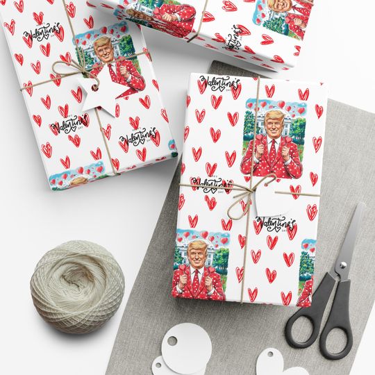 Discover Trump Valentine's Day Wrap, Funny Political Gift Wrap,Heart Trump Design,Love Trump Wrapping Paper