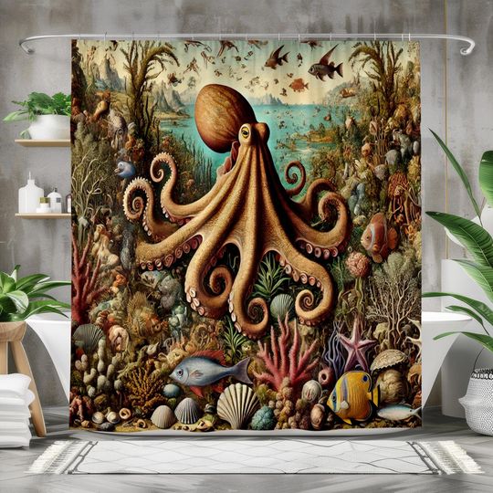 Discover Octopus Shower Curtain with Vibrant Underwater Scene