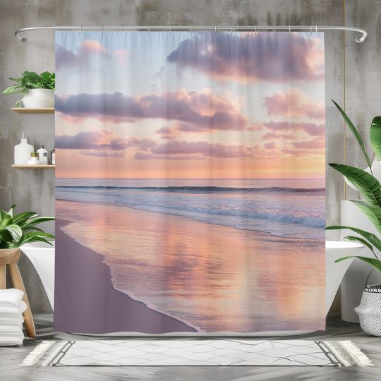 Discover Pink Sunset Beach Shower Curtain, Bathroom Decor