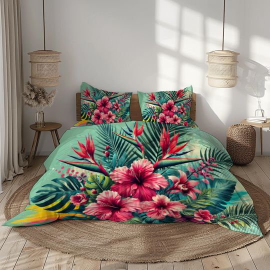 Discover Tropical Floral Bedding Set, Bedroom Decor