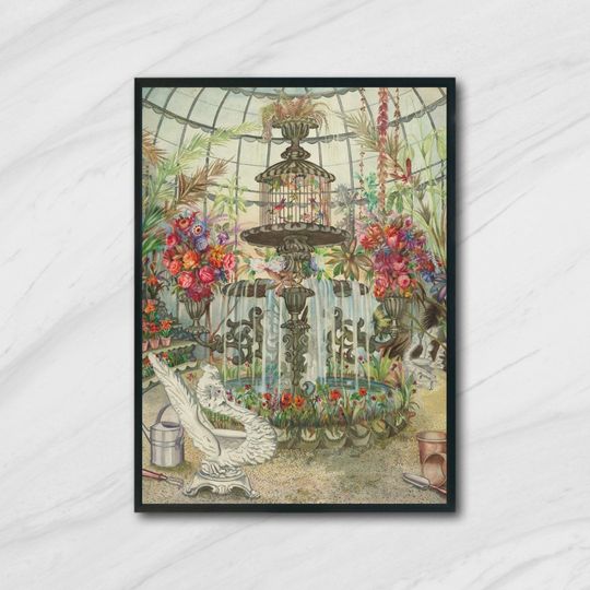 Discover Botanical Haven: 'Conservatory Fountain' Poster, Wall Art Decor, Home Decor Gift