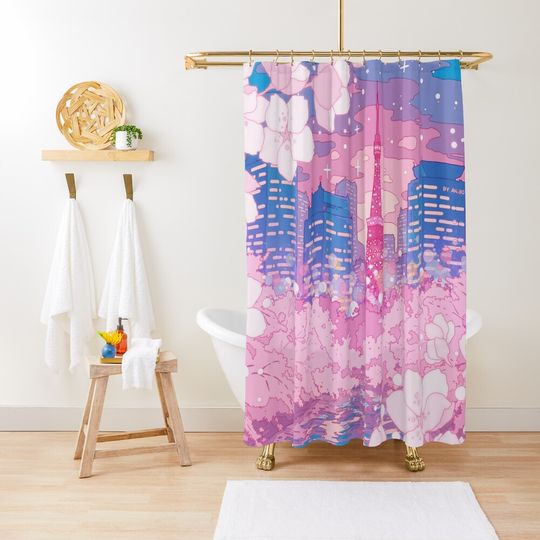 Discover The evening Tokyo lake view  Shower Curtain