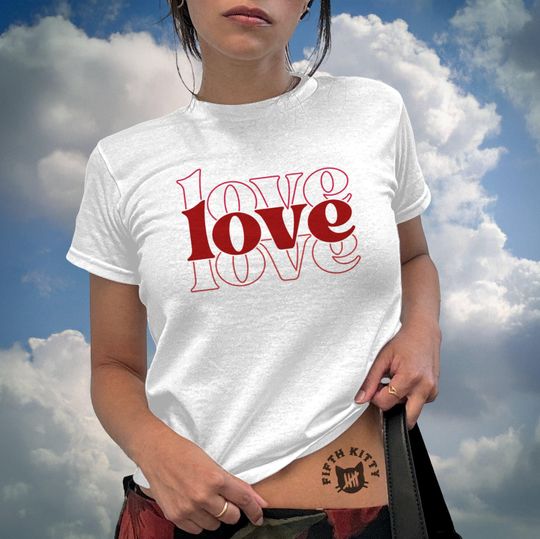 Discover Love Red Text Women's Baby Tee, 90s Baby Tee, Valentines Day Gift