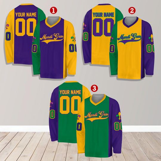 Discover Personalized Mardi Gras Hockey Jersey, Custom Name Mardi Gras Hockey Jersey