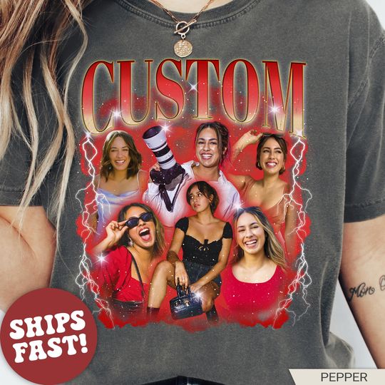 Discover Custom Photo - Vintage Graphic 90s T-shirt, Custom Bootleg Rap Tee