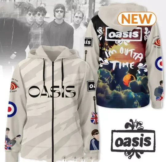 Discover 3d Zip hoodie, Oasis Rock Band I'm Outta Time Album Zip Hoodie