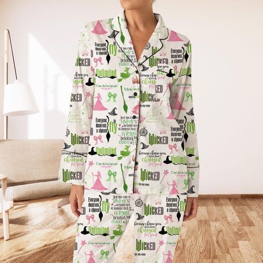 Discover Wicked Change For Good Glitter Pajamas, Defy Gravity Broomstick Magic Wand Pajamas, Wicked Musical Movie Fan Pajamas