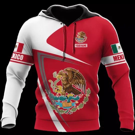 Discover NEW Persionalized Red White Mexico 3D Hoodie All Over Hoodie 3D