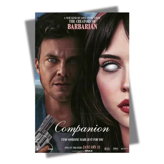 Discover Companion 2025 Movie Poster Sophie Thatcher Harvey Guillén Jack Quaid