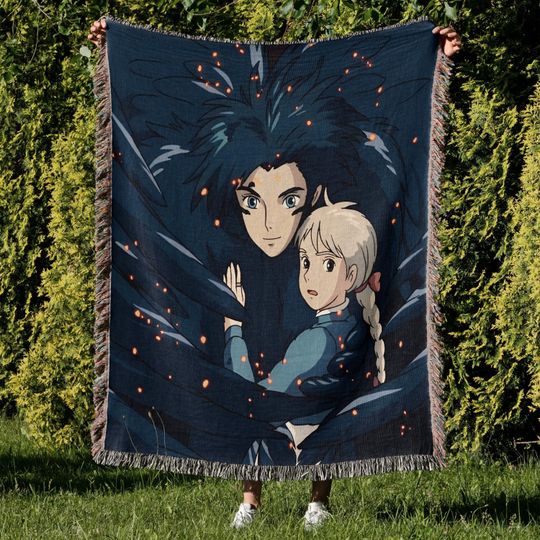 Discover Howls Moving Castle Woven Blanket, A heart's A Heavy Burden, Anime Tapestry Room Decor, Miyazaki Blanket